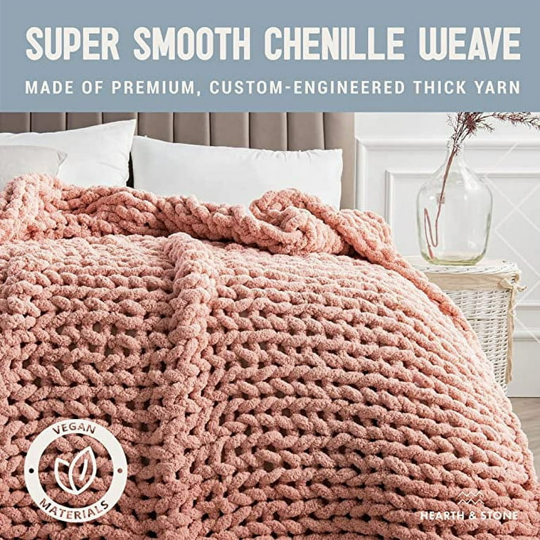 Chunky Knit Blanket Throw - 50x60 3.7 lbs. - Soft Chenille Yarn Knitted  Blanket - Machine Washable Crochet Blanket - Handmade Cable Knit Throw