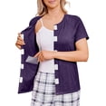 thumbnail image 2 of JoveMarine Women's Post-Surgery Short Sleeve Top with 4 Pockets Solid Color Round Neck Shirt Comfortable Recovery Wear for Daily Use Dark Purple XL, 2 of 9
