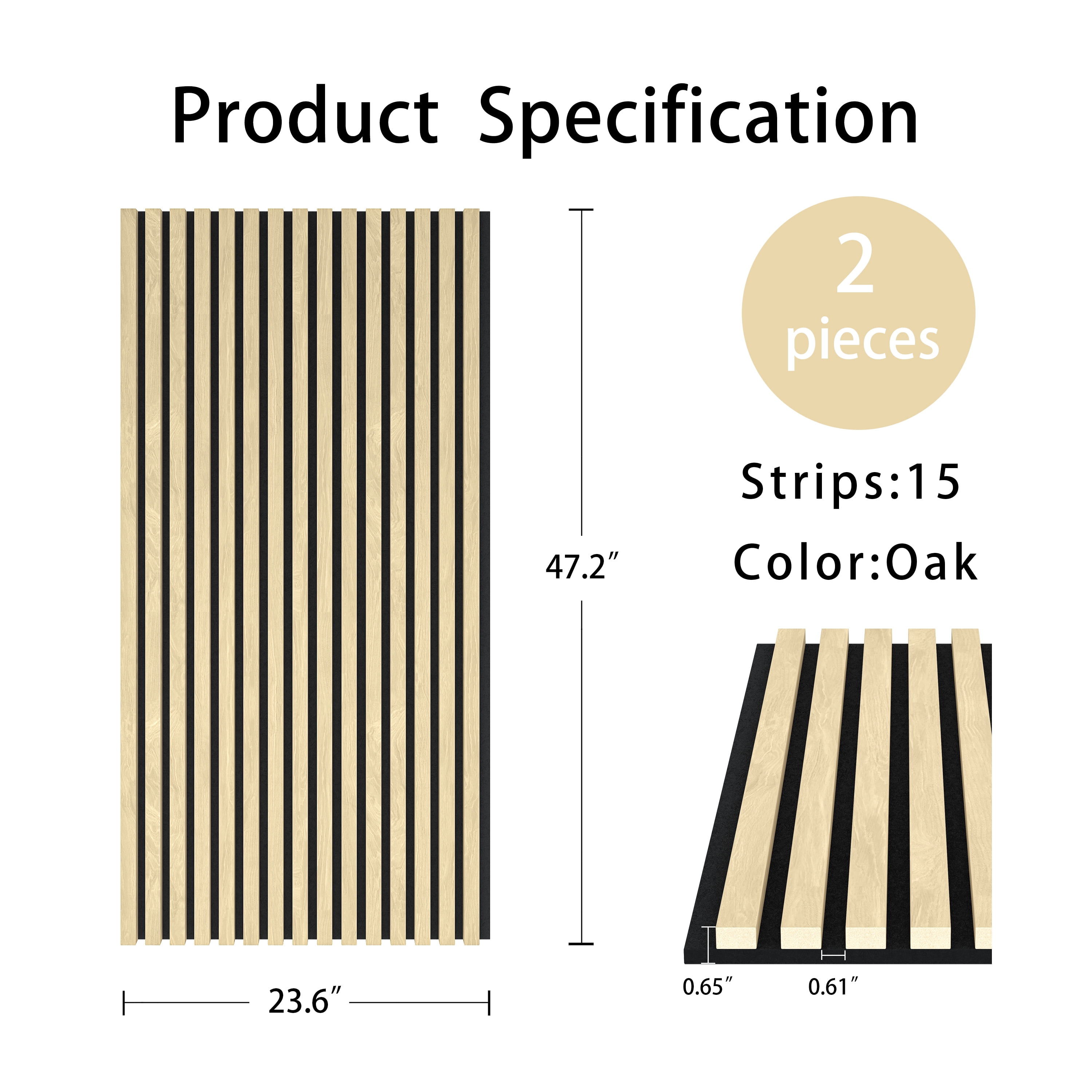47"x24" Acoustic Slat Wood Wall Panel 3D Slatted Wall Panels 2Pcs,Natural