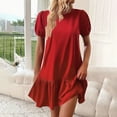 thumbnail image 2 of Mingw Womens Beach wear DressBabydoll Chiffon Puff Short Sleeve Crew Neck Shirt Dress Casual Ruffle Hem Solid Color Loose Mini Dresses M, 2 of 6