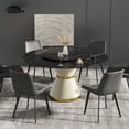 thumbnail image 4 of Magic Home 53.15” Black Sintered Stone Round Dining Table with 23.62” Black Slate Round Turntable for 6 People with White Solid Stainless Steel Base, 4 of 6