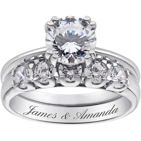 Personalized Planet Jewelry Sterling Silver 2 Piece Personalized Sterling Silver 2 Piece Cz Engraved Wedding Ring Set