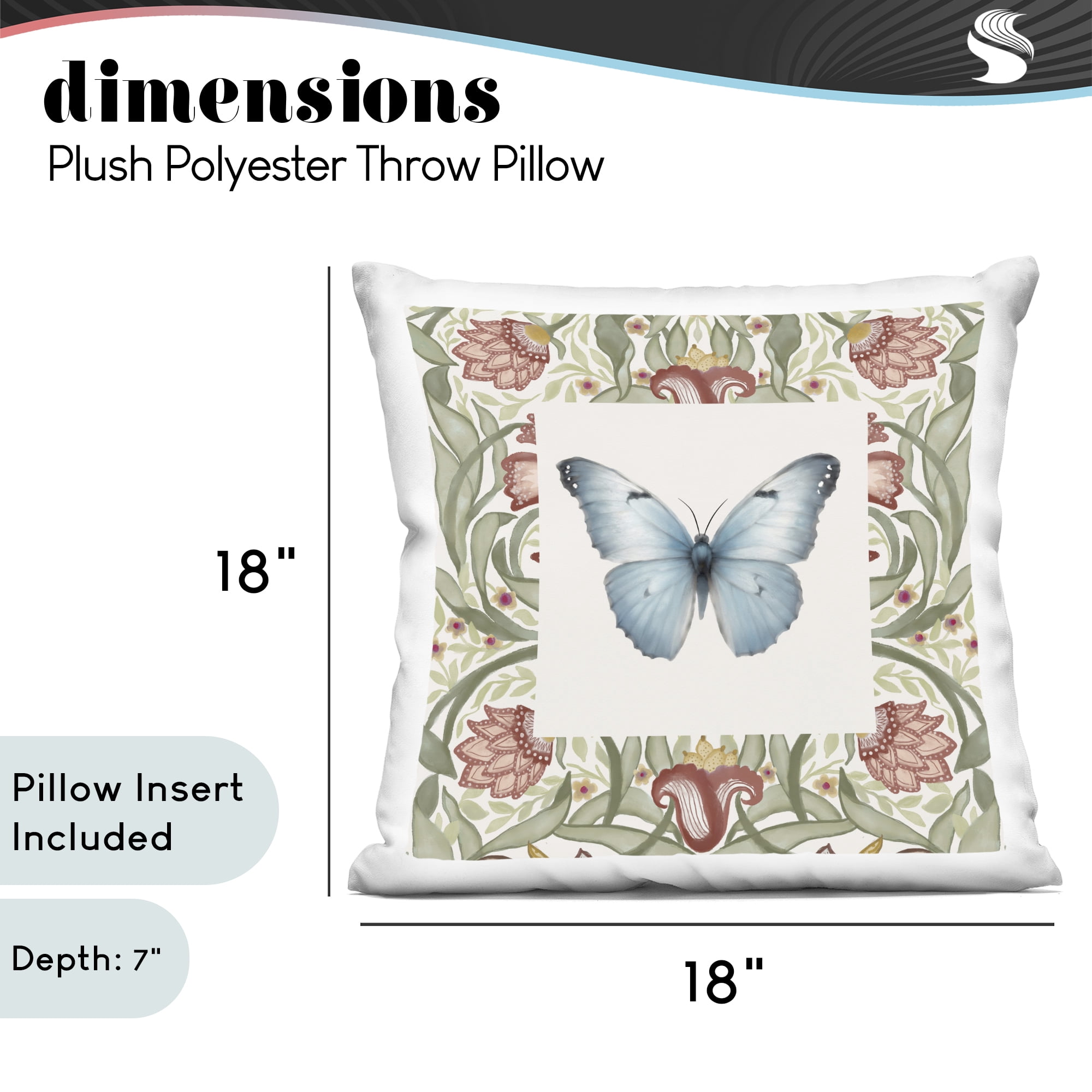Stupell Industries Vintage Butterfly Florals Decorative Printed Throw Pillow, design by Elizabeth Medley