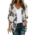thumbnail image 2 of Women's Fashionable Floral Print Puff Sleeve Kimono Cardigan Loose Plus Size Chiffon Cover Up Casual Blouse Tops, 2 of 5
