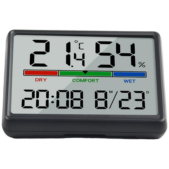 RichLink 3.5inch Electronic Clock Home indoor Temperature Humidity Meter Lcd Digital Thermometer Hygrometer Sensor Gauge Weather Station,Black