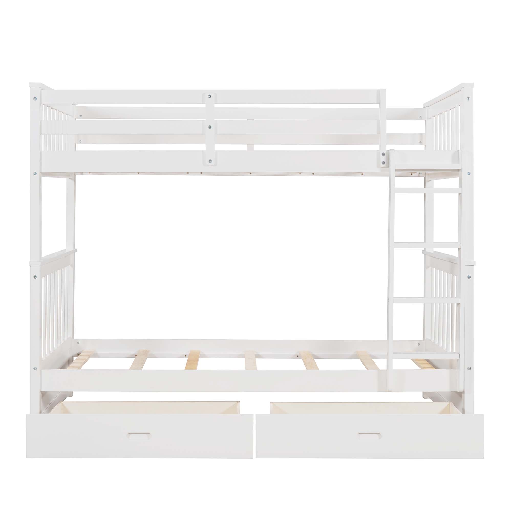 Aukfa Twin over Twin Bunk Bed with Two Storage Drawers, Wood Convertible Two Bed for Kids Teens - White