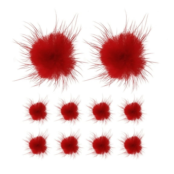 Uxcell 10-Pack Faux Fur Pom Poms, 1 Inch/ 2.5 cm Soft Fluffy PomPoms Balls Faux Mint Fur with Elastic Loop Mini for DIY[Red]