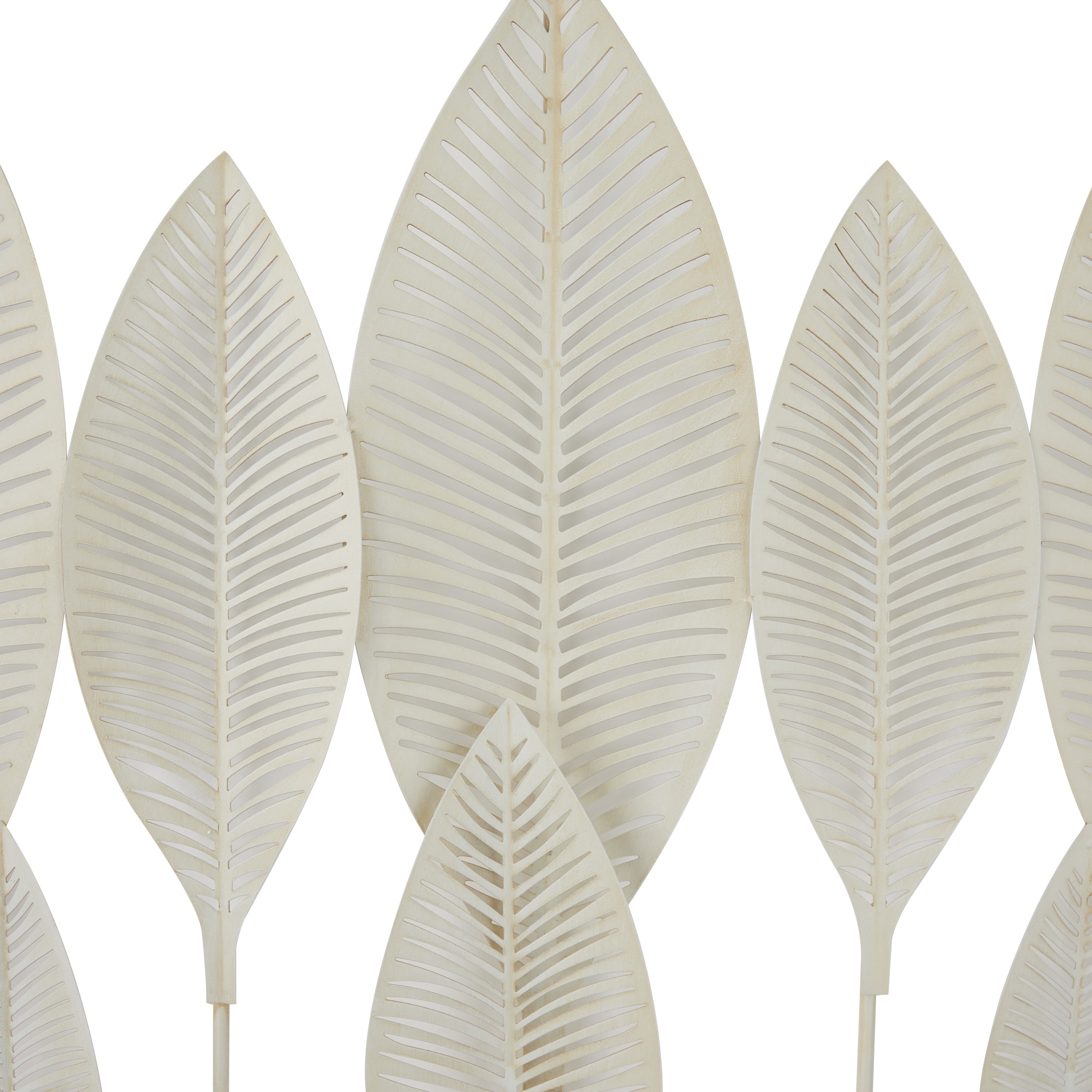 DecMode White Metal Tall Cut-Out Leaf Wall Decor with Intricate Laser Cut Designs