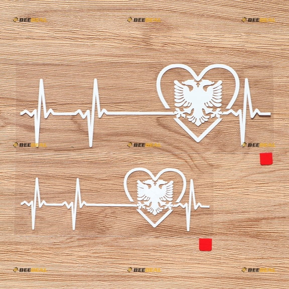 Love Albania Decal Vinyl Sticker Double Headed Eagle Heart Beat Albanian - 2 Pack White, 6 Inches, 8 Inches - No Background for Car Boat Laptop