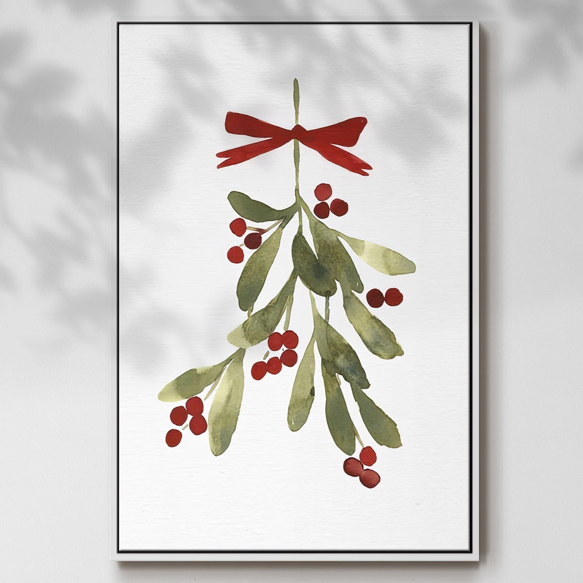 Mistletoe Bow I - Framed Gallery Wrapped Holiday Canvas - 25 x 37 - White Frame