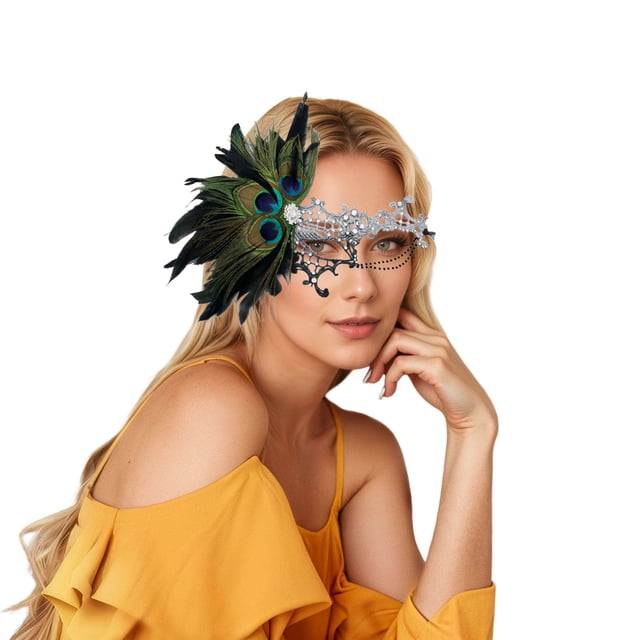 GDREDA Elegant Masquerade Featuring Delicate Lace Shimmering And Decorative Feathers For White,One Size