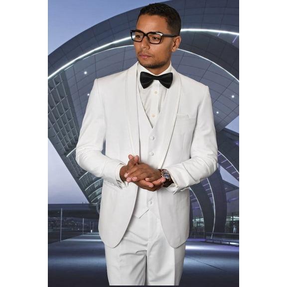Men's Statement Suits Satin Trim Shawl Tuxedo White 44 Regular