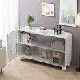 thumbnail image 2 of Hassch Modern Accent Cabinet in White, Sideboard Buffet Display Cabinet with Storage Shelf and 3 Glass Doors, for Living Room,Entryway,Dining Room, 47.25"L x 14.2"W x 29.92"H, 2 of 8