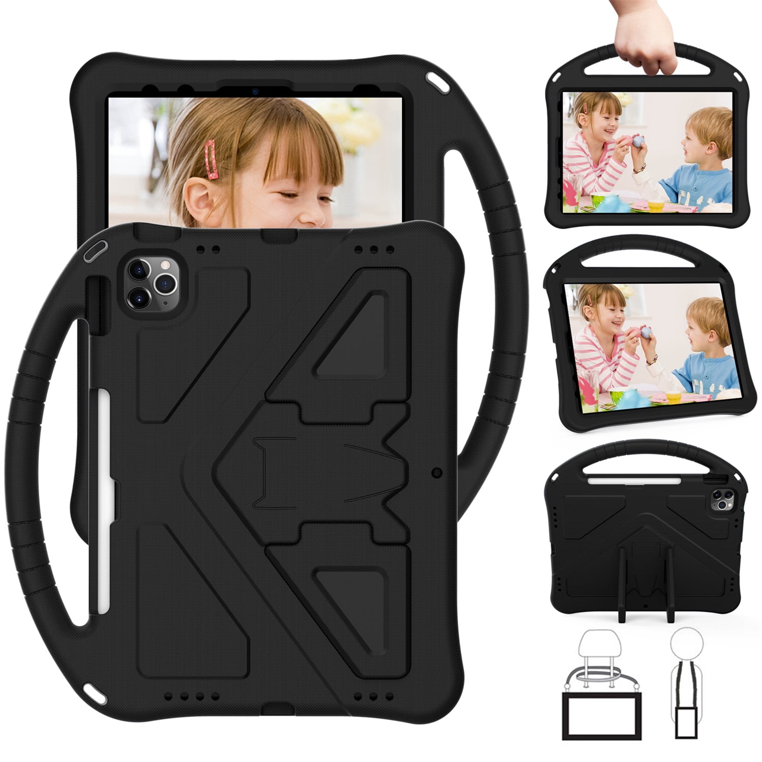 SaniMore Kids Case for iPad 10th Generation 2022, iPad 10.9" 2022 Case with Pencil Holder, Shock Proof Light Weight Convertible Handle Stand Kids Shell Case for Apple iPad 10 2022, Black