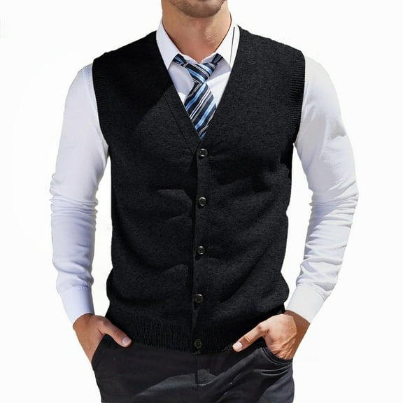 GBSYEWXS Men Vest Sweaters Sleeveless Cardigan Outdoor Solid Color Casual Black V-Neck Sweater