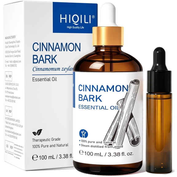 HIQILI Cinnamon Bark Essential Oil, Pure for Diffuser, Massage, Spary, Garden, Kitchen-100mL
