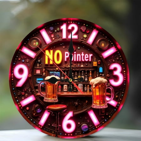 Neon Clock Bar Pub Beer Steins Decor 10-Inch Silent Wooden Wall Clock, Battery Operated (AA Batteries Not Included), Artistic Home Decor