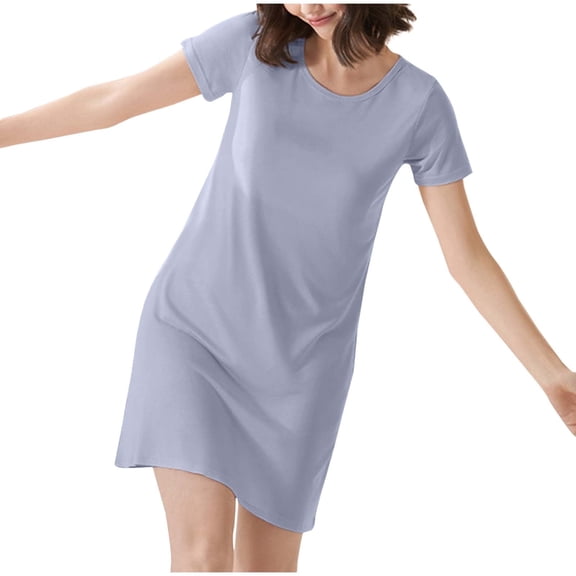 Sleep Clothes for Women Women's Solid Color Fashion Breathable Chest Cushion Mid-Calf Sleepshirts Blue Xl