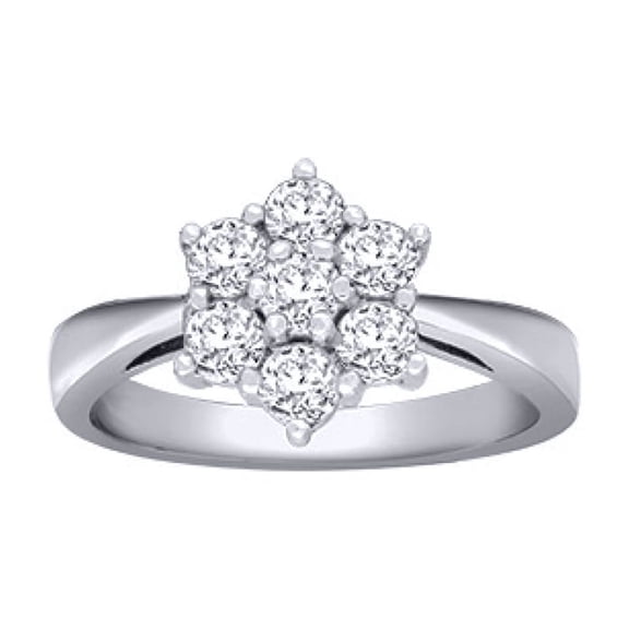 18ct White Gold Jewelco London 1ct Diamond 7 Stone Flower Cluster Ring 11mm