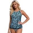 thumbnail image 2 of High Neck Tankini Top Womens Blouson Bathing Suit Top Relaxed Fit Swim Top Swimsuit Top No Bottom Sky Blue XXL, 2 of 5