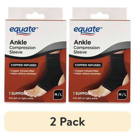 (2 pack) Equate Copper-Infused Ankle Compression Sleeve Brace, Medium / Large