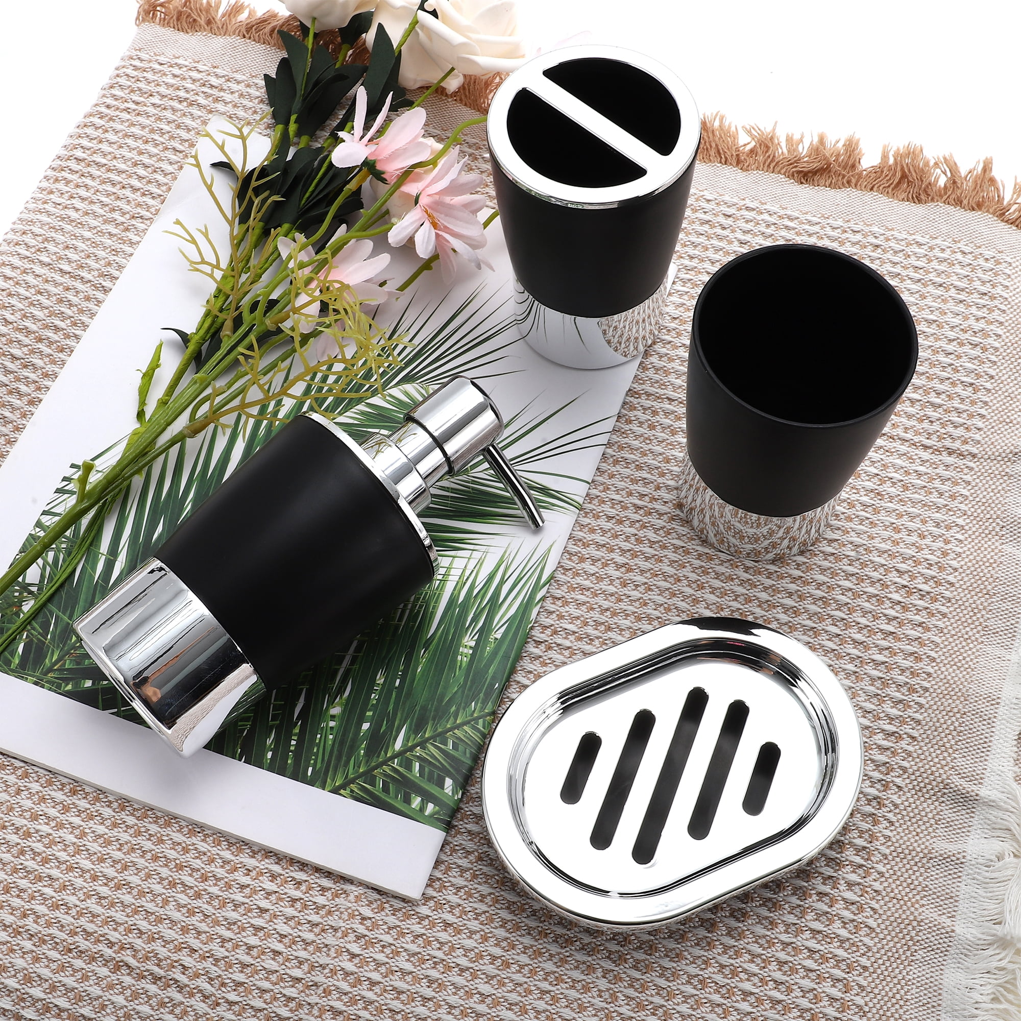 Unique Bargains 1 Set  Plating Soap Pump Dispenser Set for Bathroom for Laundry Rooms Black