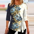 thumbnail image 2 of Dyegold Womens Tops 3/4 Length Sleeves Boho Western Tops Vintage Floral Side Twist Knot Blouses Dressy Casual Fall Shirt Tee, 2 of 5