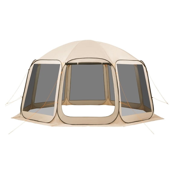 Screen House Tent 15x13.8 ft, 12-15 Person Pop Up Canopy, Portable Screened Tent with Carry Bag, Netting Sides & Stakes - Beige
