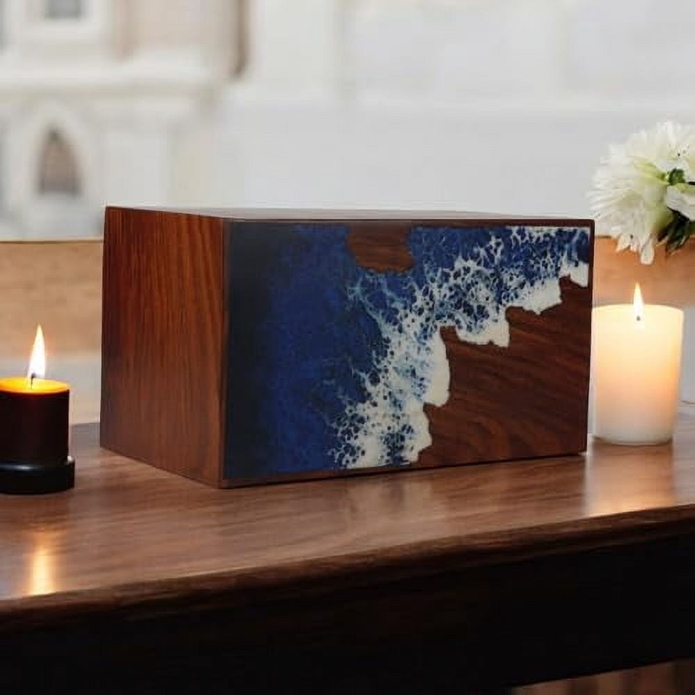 Wooden Cremation Urn for Human and Pet Ashes, Memorial Urn, Burial Urn, Keepsake Urn, Adult Urn with Epoxy Design (Medium)