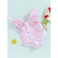 thumbnail image 4 of Musuos Toddler Girls Summer Swimwear 6M 12M 18M 24M 3Y 4Y Flying Sleeve Crewneck Floral Print Bathing Suit Cute Beachwear, 4 of 9