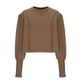 thumbnail image 4 of Puntoco Tops Blouses for women Clearance Women's V Neck Cable Knit Sweater Long Sleeve Ribbed Crop Tops Wrap Surplice Solid Casual Pullover Jumper Brown 14(XXXL), 4 of 6