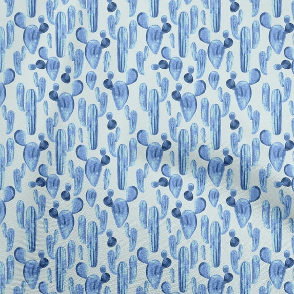 oneOone Cotton Flex Medium Blue Fabric Cactus Fabric For Sewing Printed Craft Fabric By The Yard 40 Inch Wide