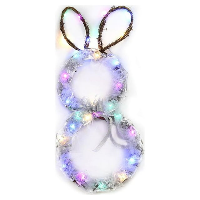 Easter Bunny Garland Cute Wooden LED Rattan Woven Cloth Foldable Soft Light Party Decorations Hanging Ornaments