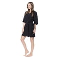 thumbnail image 2 of Turquaz Linen Thigh Length Waffle Kimono Bridesmaids Spa Robe (Black, OS), 2 of 5