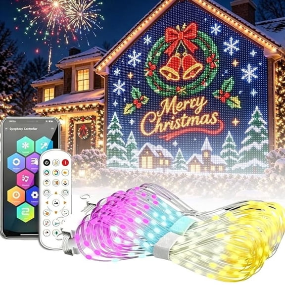 ChristmasSmart LED Curtain Lights Outdoor Wall Curtain Light RGB String Fairy 400 LED App Remote Control DIY Animated Decor Halloween Holiday Indoor Backdrop
