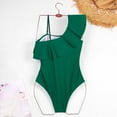 thumbnail image 6 of Bigersell Ruffled One-Piece Swimsuit for Women One Shoulder Mesh High Cut Bathing Suit Cute Ruffle Swimwear Green XL, 6 of 7