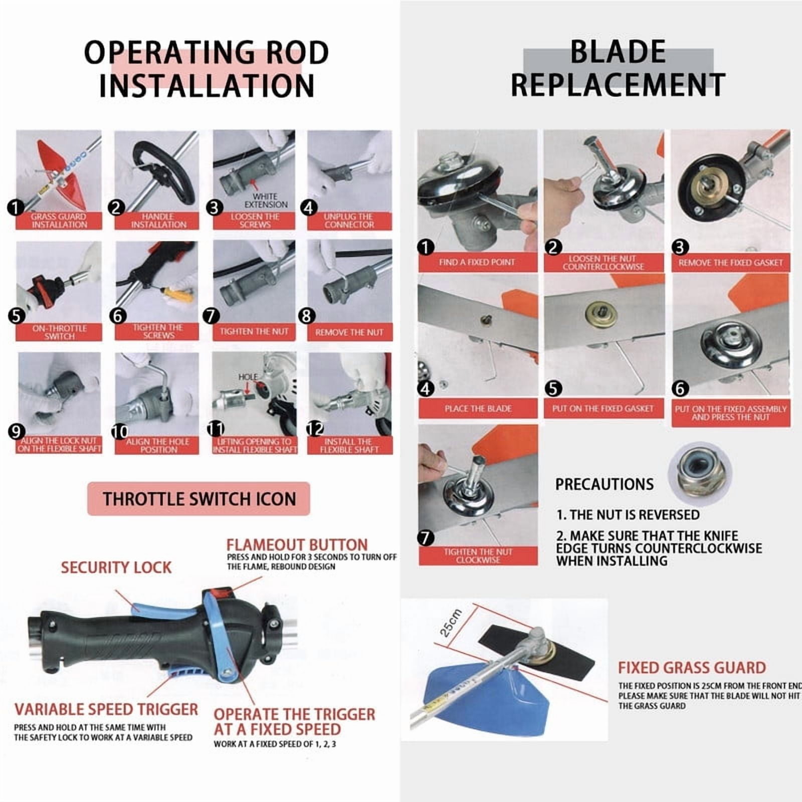 YNCE 5 in 1 Gas Weed Wacker Weed Eater String Trimmer Grass Edger Grass Trimmer Cordless Weed Trimmer Grass Cutter Machine 52cc Petrol Hedge Trimmer Chainsaw Brush