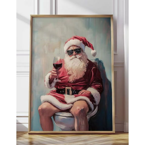Funny Bathroom Christmas Santa Wall Art Poster Size 24''x36''-Gategoo