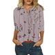 thumbnail image 1 of Gibobby Tirantes Para&nbsp;Camisa Blusa de manga cuartos con cuello en O y botones estampados de flores a la informal para mujer（Rosa， L), 1 of 4