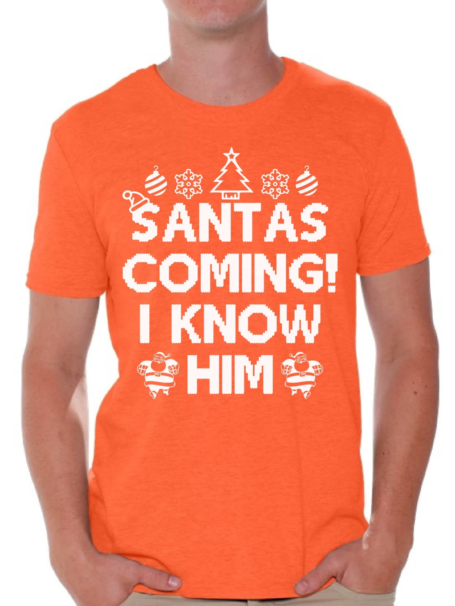 Awkward Styles Santas Coming I Know Him Christmas Shirt Men's Holiday Top Xmas Funny Santa
