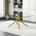 thumbnail image 2 of Large Modern Minimalist Rectangular Glass Dining Table with 0.39" Tempered Glass Top and Gilded Metal Legs for Kitchen, Dining Room, Living Room, Meeting Room, Ballroom 71" x 35.4" x 30".W1151S00840, 2 of 10
