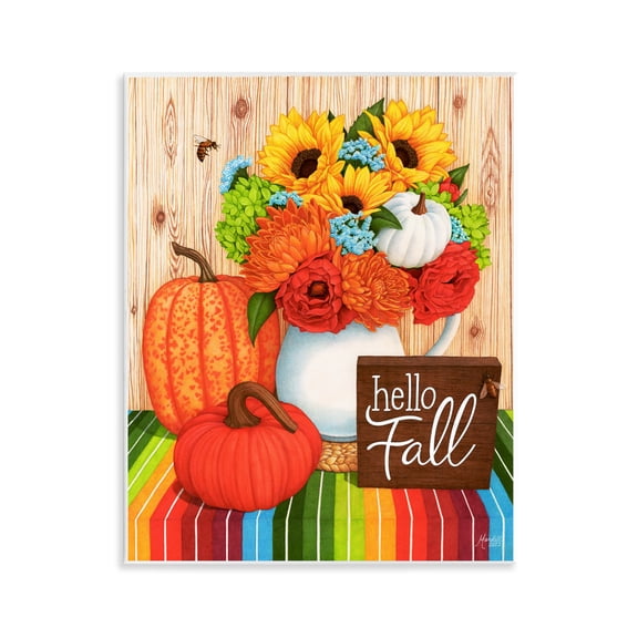 Stupell Industries Hello Fall Rainbow Pumpkins Holiday Painting Unframed Art Prints Wall Art, 11 x 14