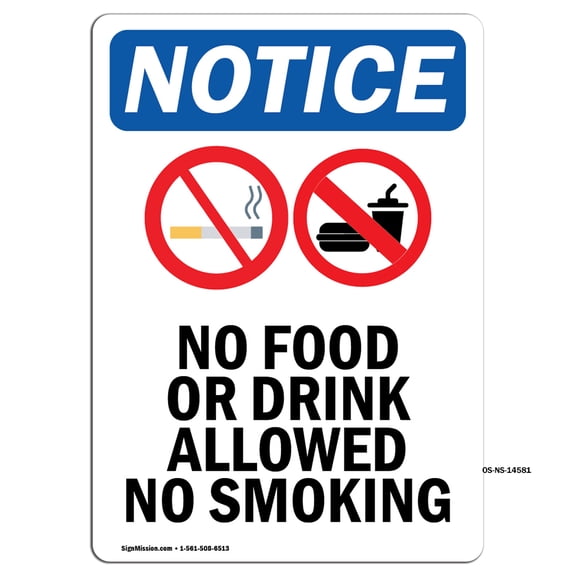 OSHA Notice Sign - No Food Or Drink Allowed | Plastic Sign | Protect Your Business, Construction Site, Warehouse & Shop Area | Made in the USA