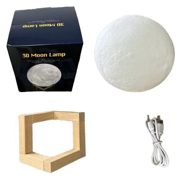 Lámpara De Luna LED 3D, Lámpara De Luna Con Control Táctil Blanco Con Soporte De Madera Para Habitación De Niños