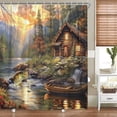 thumbnail image 3 of Farmhouse Cabin Shower Curtain, Rustic Lodge Bass Fish Lake Fishing RV Shower Curtain, Funny Hunting Camp Forest Nature Art Fisherman Shower Curtain Bathroom Accessories with 12PCS Hooks,60X70IN, 3 of 5