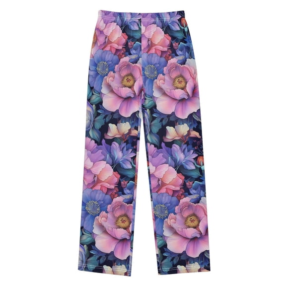 FORMRS Kids Pajama Pants with Pockets Size 6-8Y Boys Lounge Sleep Bottoms, Colorful Art Flowers