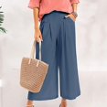 thumbnail image 5 of Trajes de pantalón elegantes para mujer Culottes de algodón y lino, pantalones palazzo de pierna ancha, pantalones capri de cintura elástica con bolsillos, pantalón de pierna ancha (azul marino, M), 5 of 5