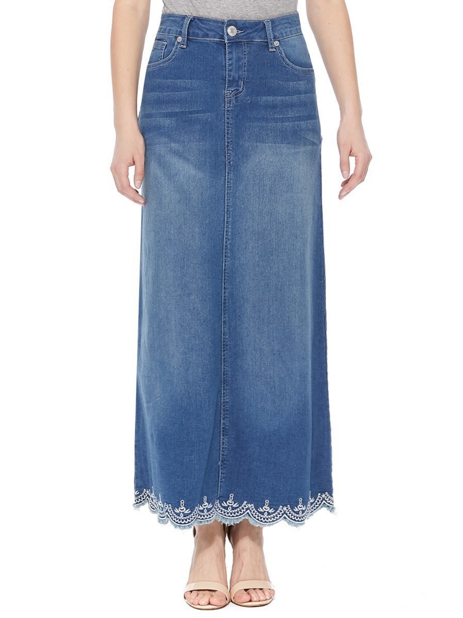 stretch denim maxi skirt