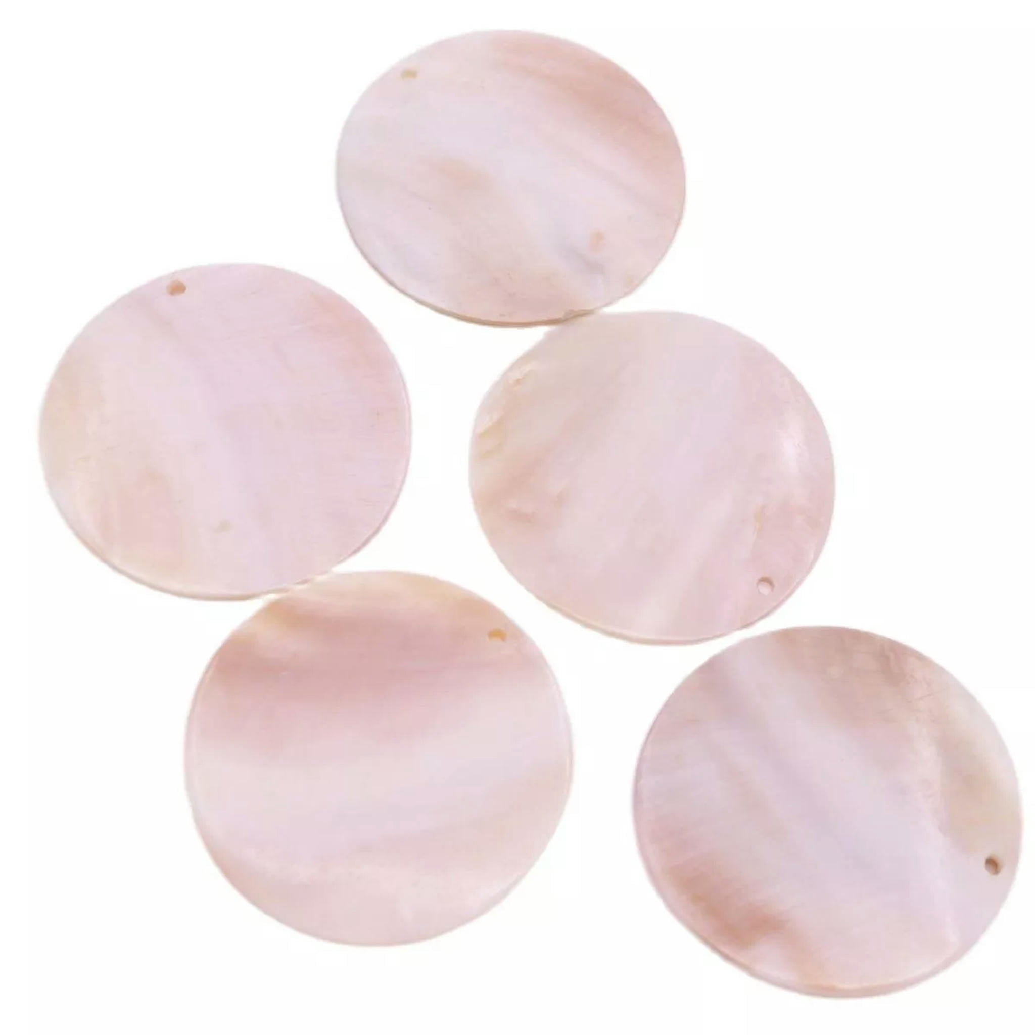 EOEMY 5 Pcs 60mm Round Coin Natural Beige Shell Charms Pendants Top Drilled