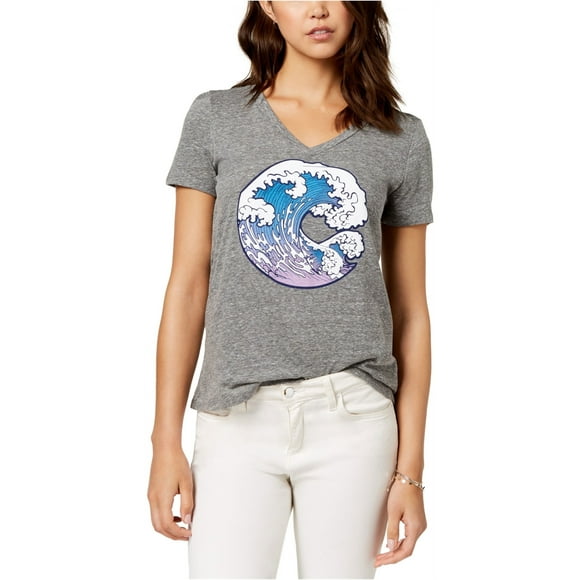 Carbon Copy Womens Wave Graphic T-Shirt, Grey, Medium